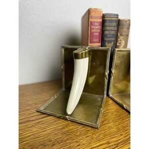 Faux Horn Bookends Brass Pair Made in India MCM